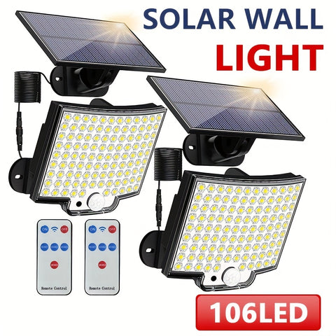 1/2pcs Solar Light Outdoor, 106 LED Super Bright Motion Sensor Light, Solar Strong Power LED Garden Wall Lamp with 4 Working Modes, LED Outdoor Wall Light for Garden, Patio, Garage, Front Door, Pool, Steps, Fence, Street Ligh