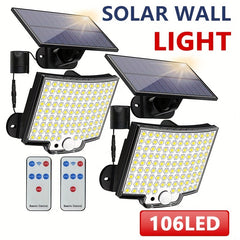 1/2pcs Solar Light Outdoor, 106 LED Super Bright Motion Sensor Light, Solar Strong Power LED Garden Wall Lamp with 4 Working Modes, LED Outdoor Wall Light for Garden, Patio, Garage, Front Door, Pool, Steps, Fence, Street Ligh
