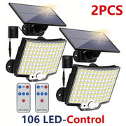 1/2pcs Solar Light Outdoor, 106 LED Super Bright Motion Sensor Light, Solar Strong Power LED Garden Wall Lamp with 4 Working Modes, LED Outdoor Wall Light for Garden, Patio, Garage, Front Door, Pool, Steps, Fence, Street Ligh