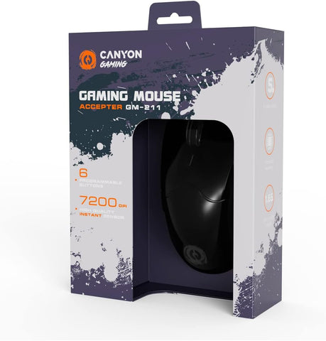 Canyon GM211 Accepter Gaming Mouse, 7200 DPI 6 Buttons RGB, Black
