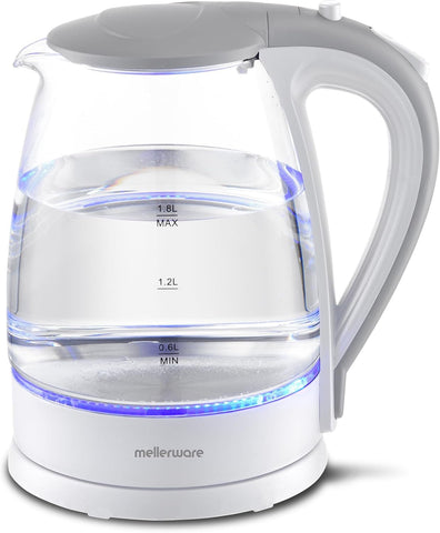 Mellerware 22300WH Glass Kettle 360 Degree Cordless, White, 1.8L