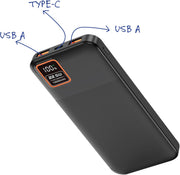 Supa Fly 10000mAh Fast Charge Power Bank | Power Delivery 22.5W Dual Device USB-A & Type-C Charge Ports | Black