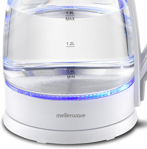 Mellerware 22300WH Glass Kettle 360 Degree Cordless, White, 1.8L