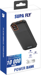 Supa Fly 10000mAh Fast Charge Power Bank | Power Delivery 22.5W Dual Device USB-A & Type-C Charge Ports | Black