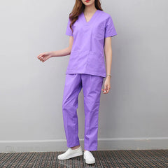 Workwear Clothes Health Workers Frosted Tops Pants Beauty Salon Scrub Uniforms Scrubs Set Short Sleeve V-neck Uniform coat