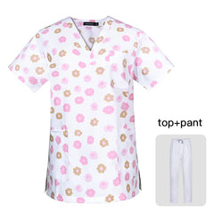 Workwear Clothes Health Workers Frosted Tops Pants Beauty Salon Scrub Uniforms Scrubs Set Short Sleeve V-neck Uniform coat