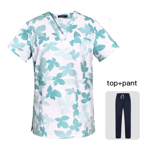 Workwear Clothes Health Workers Frosted Tops Pants Beauty Salon Scrub Uniforms Scrubs Set Short Sleeve V-neck Uniform coat