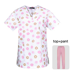 Workwear Clothes Health Workers Frosted Tops Pants Beauty Salon Scrub Uniforms Scrubs Set Short Sleeve V-neck Uniform coat