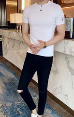 Clothes Gym Men's T-shirt Plain Streetwear Muscles Male Tee Shirts Skinny Top Ordinary High Quality Stylish Short Quarter Sleeve