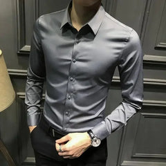 Clothes Business Male Top Plain with Print Men's Shirt and Blouse White Long Sleeve Elegant Hipster Silk Designer Cheap Brand I