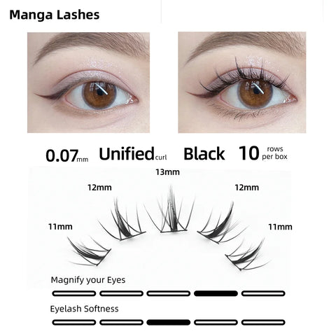 Lashtalk DIY Airy Cloudy Little Devil Manga Anime False Lashes Eyelash Extensions 3D Natural Dense Volume Mix11-13mm Makeup Tool