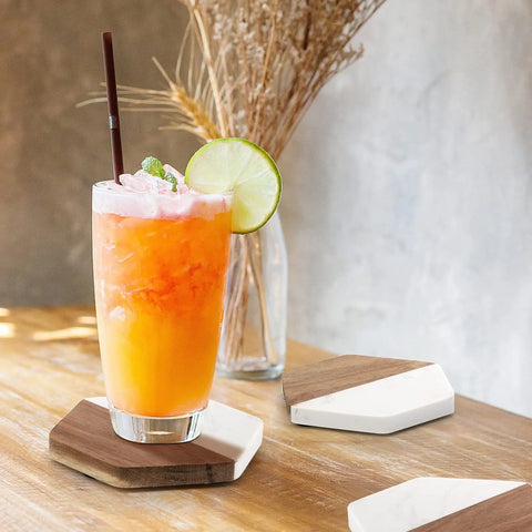 Marble Wood Coasters Set, Hexagon Geometric Coasters,