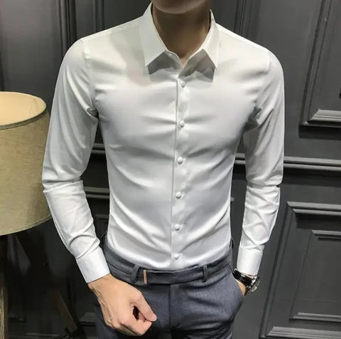 Clothes Business Male Top Plain with Print Men's Shirt and Blouse White Long Sleeve Elegant Hipster Silk Designer Cheap Brand I