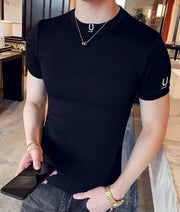 Clothes Gym Men's T-shirt Plain Streetwear Muscles Male Tee Shirts Skinny Top Ordinary High Quality Stylish Short Quarter Sleeve