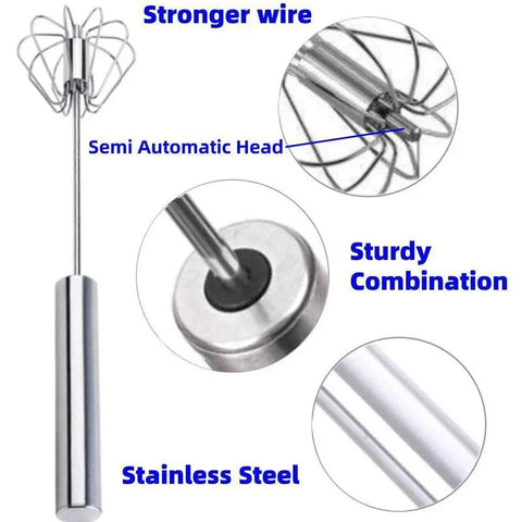 10/12/14inch Stainless Steel Semi Automatic Whisk Blender for Home -Versatile Tool for Egg Beater, Milk Frother, Hand Push Whisk