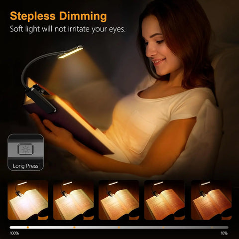 LED Book Light Reading Light Eye Caring Clip-on USB Rechargeable Dimmable Light Lamp Adjustable Flexible Night Reading Lamp