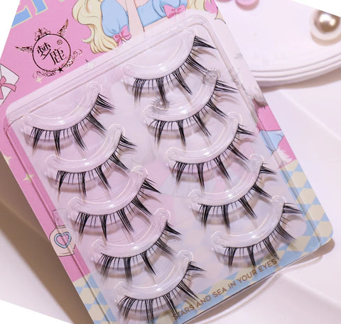 New Doll Lashes Extension Natural Cat Eye False Eyelashes Cosplay Makeup Cross Strip Eye Lashes Handmade Manga Anime Lash