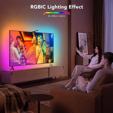 Smart TV LED Backlight with Camera for 55-75 inch Screens RGBIC LED Strip Lights Music Sync APP Control LED Ambient Lighting