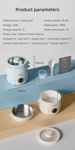 2.0L Rice Cooker Multifunctional Household Porridge Cooking Rice Cooker With Steamer Double Layer Non-Stick Electric Cooker 220V