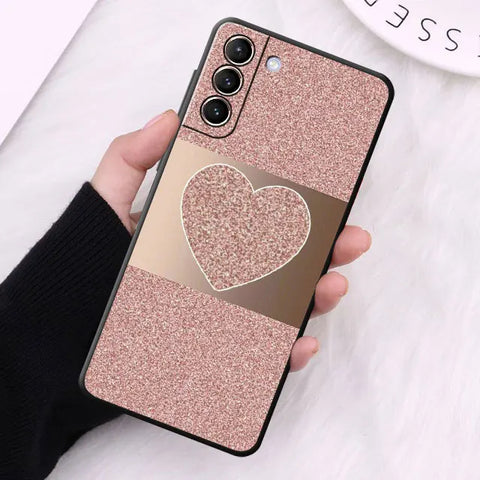 Case for Samsung Galaxy S24 S23 S10e S8 S7 S10 S21 S21 Plus S22 Ultra 5G S20 FE S9 Soft Gold Pink Rose Glitter Hearts Cover