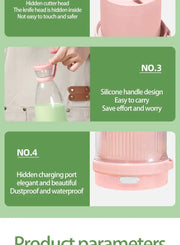 Electric Juicer Cup 6 Blades Blender Milkshake Machine USB Portable Fruit Milk Mixing Tool Mini Fresh Juice Blender