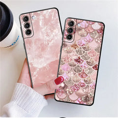 Case for Samsung Galaxy S24 S23 S10e S8 S7 S10 S21 S21 Plus S22 Ultra 5G S20 FE S9 Soft Gold Pink Rose Glitter Hearts Cover