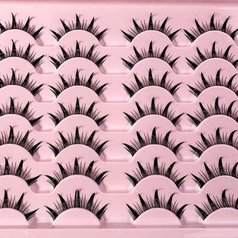 5/7/14Pairs Manga Lashes with Clear Band Japanese Anime Cosplay Eyelashes Spiky Wet Look Lashes Asian False Eyelashes Clusters