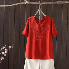 Women Clothing Streetwear Casual Fashion Elegant Cotton Linen Embroidery Vintage Clothes Tops Shirts for Women Tees