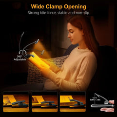 LED Book Light Reading Light Eye Caring Clip-on USB Rechargeable Dimmable Light Lamp Adjustable Flexible Night Reading Lamp