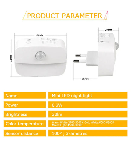 LED Night Light EU Plug In Smart Motion Sensor Light 220V Wall Lamp for Home Aisle WC Hallway Stair Kitchen Bedroom Night Lamp