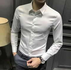Clothes Business Male Top Plain with Print Men's Shirt and Blouse White Long Sleeve Elegant Hipster Silk Designer Cheap Brand I