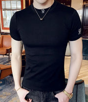 Clothes Gym Men's T-shirt Plain Streetwear Muscles Male Tee Shirts Skinny Top Ordinary High Quality Stylish Short Quarter Sleeve