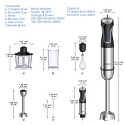 BioloMix 5 in 1 Immersion Hand Blender,1500W Blender with 304 Stainless Steel Blade,Food Processor,Smoothies Puree Baby Food