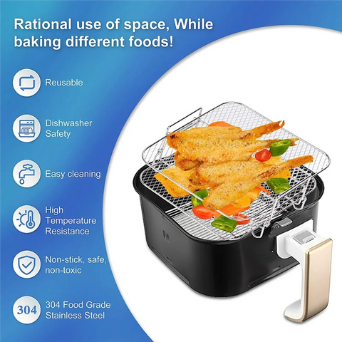 Air Fryer Rack for 5.5L Air Fryer, 2 Tier Air Fryer Grill/Shelf/Dehydrator Rack Square ,Air Fryer Accessories