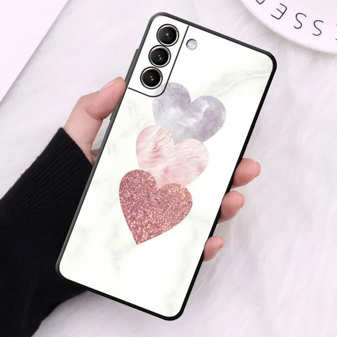 Case for Samsung Galaxy S24 S23 S10e S8 S7 S10 S21 S21 Plus S22 Ultra 5G S20 FE S9 Soft Gold Pink Rose Glitter Hearts Cover
