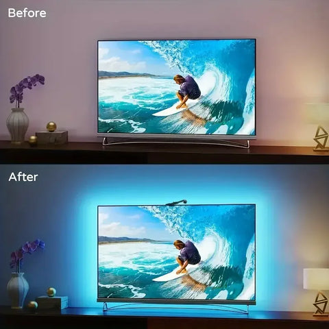 Smart TV LED Backlight with Camera for 55-75 inch Screens RGBIC LED Strip Lights Music Sync APP Control LED Ambient Lighting