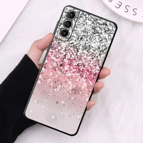 Case for Samsung Galaxy S24 S23 S10e S8 S7 S10 S21 S21 Plus S22 Ultra 5G S20 FE S9 Soft Gold Pink Rose Glitter Hearts Cover