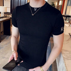 Clothes Gym Men's T-shirt Plain Streetwear Muscles Male Tee Shirts Skinny Top Ordinary High Quality Stylish Short Quarter Sleeve