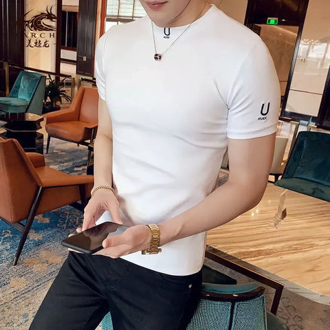 Clothes Gym Men's T-shirt Plain Streetwear Muscles Male Tee Shirts Skinny Top Ordinary High Quality Stylish Short Quarter Sleeve