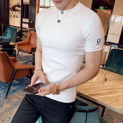 Clothes Gym Men's T-shirt Plain Streetwear Muscles Male Tee Shirts Skinny Top Ordinary High Quality Stylish Short Quarter Sleeve