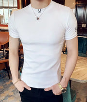 Clothes Gym Men's T-shirt Plain Streetwear Muscles Male Tee Shirts Skinny Top Ordinary High Quality Stylish Short Quarter Sleeve