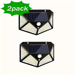 2PCS, Solar Light, 100 LED Motion Sensor Solar Light, 3 Lighting Modes, Suitable for Walls, Courtyards, Gardens, and Passages