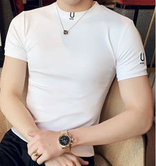 Clothes Gym Men's T-shirt Plain Streetwear Muscles Male Tee Shirts Skinny Top Ordinary High Quality Stylish Short Quarter Sleeve