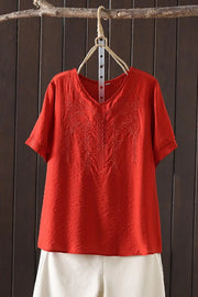 Women Clothing Streetwear Casual Fashion Elegant Cotton Linen Embroidery Vintage Clothes Tops Shirts for Women Tees
