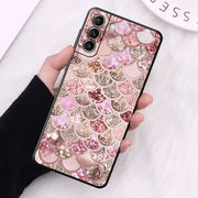 Case for Samsung Galaxy S24 S23 S10e S8 S7 S10 S21 S21 Plus S22 Ultra 5G S20 FE S9 Soft Gold Pink Rose Glitter Hearts Cover