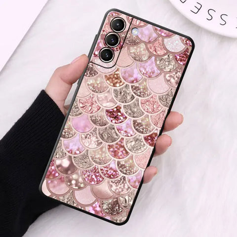 Case for Samsung Galaxy S24 S23 S10e S8 S7 S10 S21 S21 Plus S22 Ultra 5G S20 FE S9 Soft Gold Pink Rose Glitter Hearts Cover