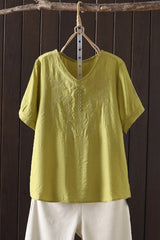 Women Clothing Streetwear Casual Fashion Elegant Cotton Linen Embroidery Vintage Clothes Tops Shirts for Women Tees