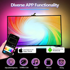 Smart TV LED Backlight with Camera for 55-75 inch Screens RGBIC LED Strip Lights Music Sync APP Control LED Ambient Lighting