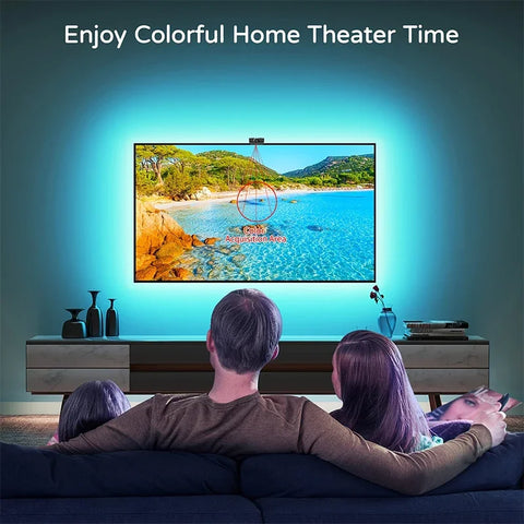 Smart TV LED Backlight with Camera for 55-75 inch Screens RGBIC LED Strip Lights Music Sync APP Control LED Ambient Lighting