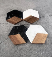 Marble Wood Coasters Set, Hexagon Geometric Coasters,